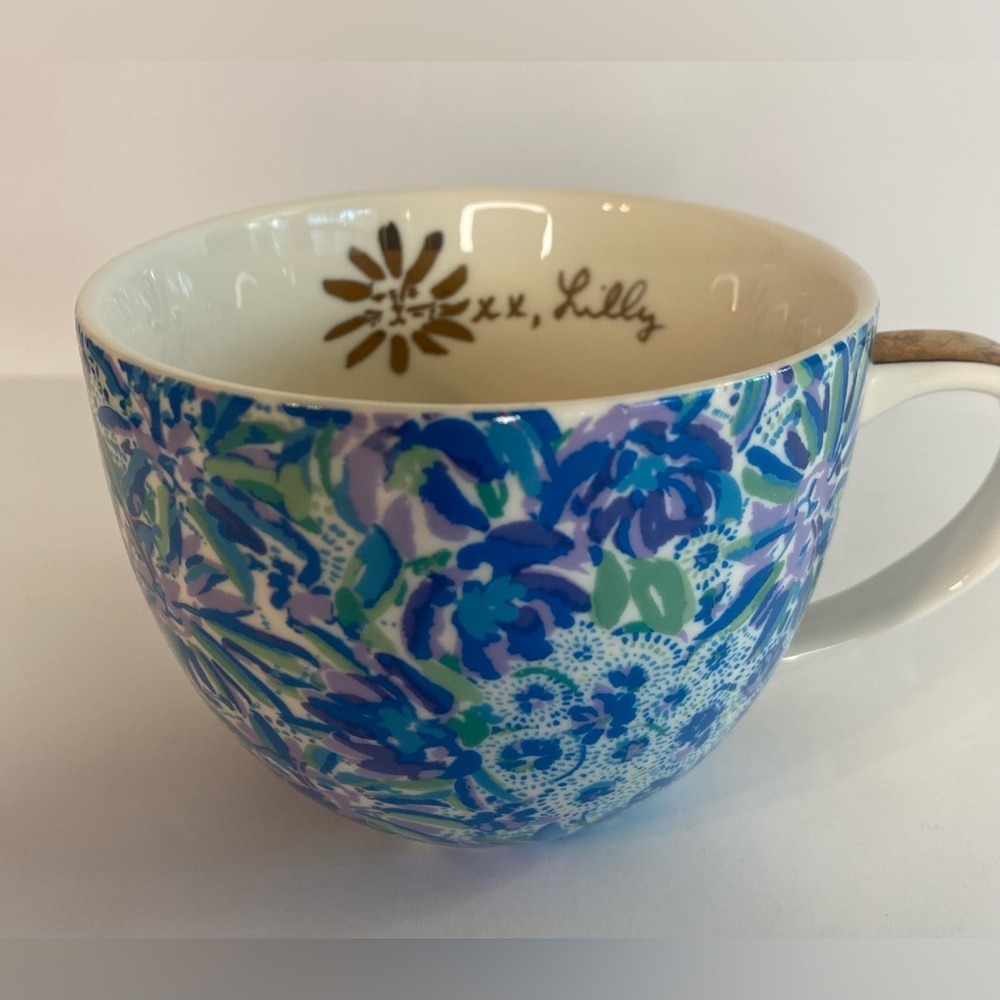 Lilly Pulitzer Coffee Cup Mug Blue Floral with Gold Handle